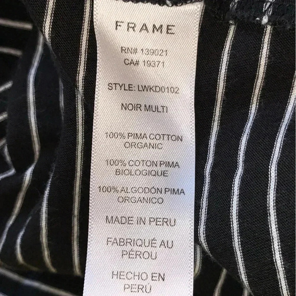Frame Le V Mini T-Shirt Dress Women’s Large Noir Black Stripes Pima Cotton - Picture 8 of 9